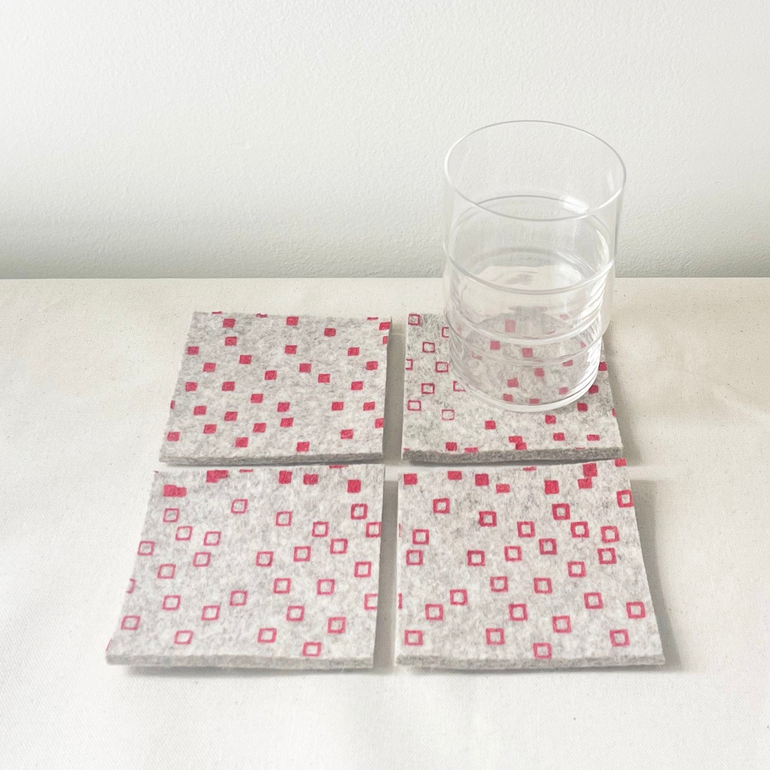 Wool Coaster - Red Snippets on Grey