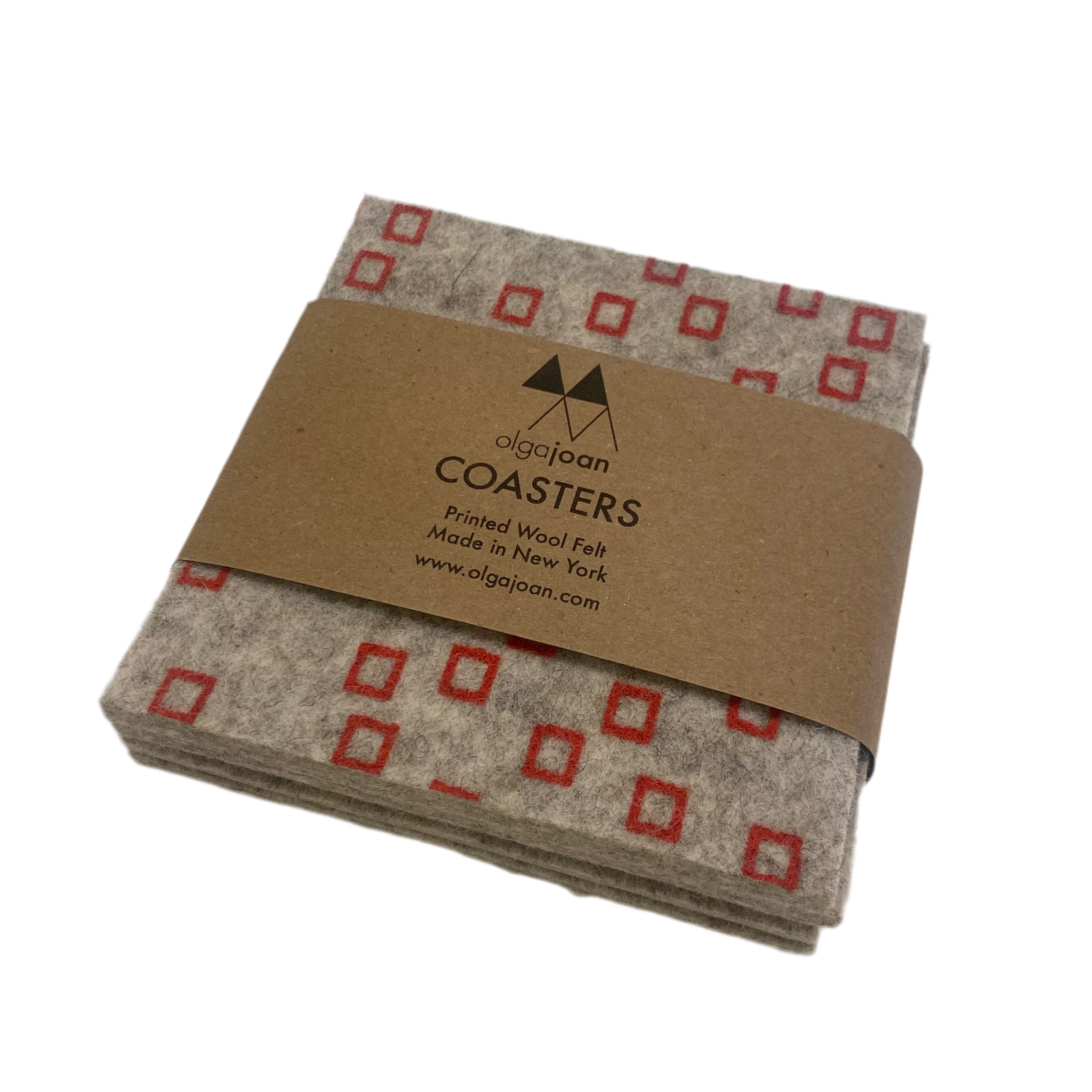 Wool Coaster - Red Snippets on Grey
