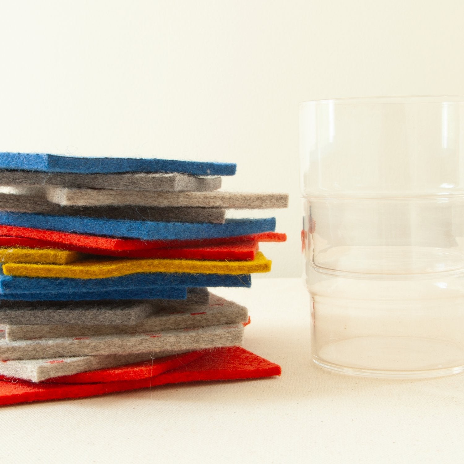Wool Coaster - Red Snippets on Grey