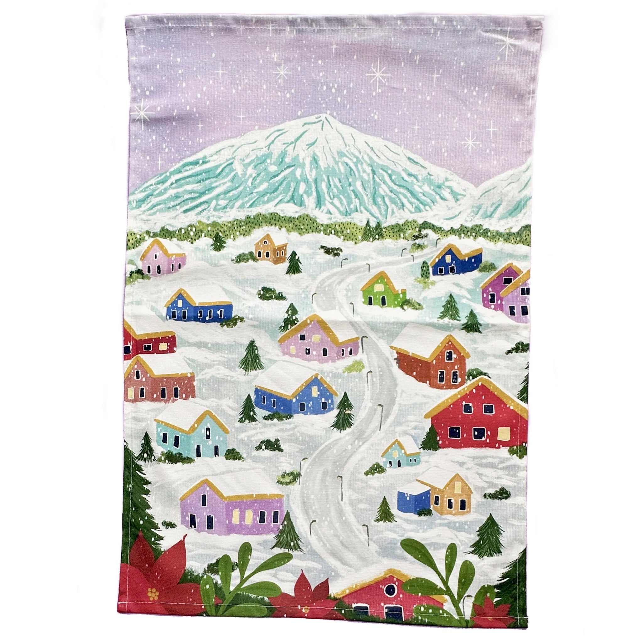 Holiday hometown village personalized holiday tea towel