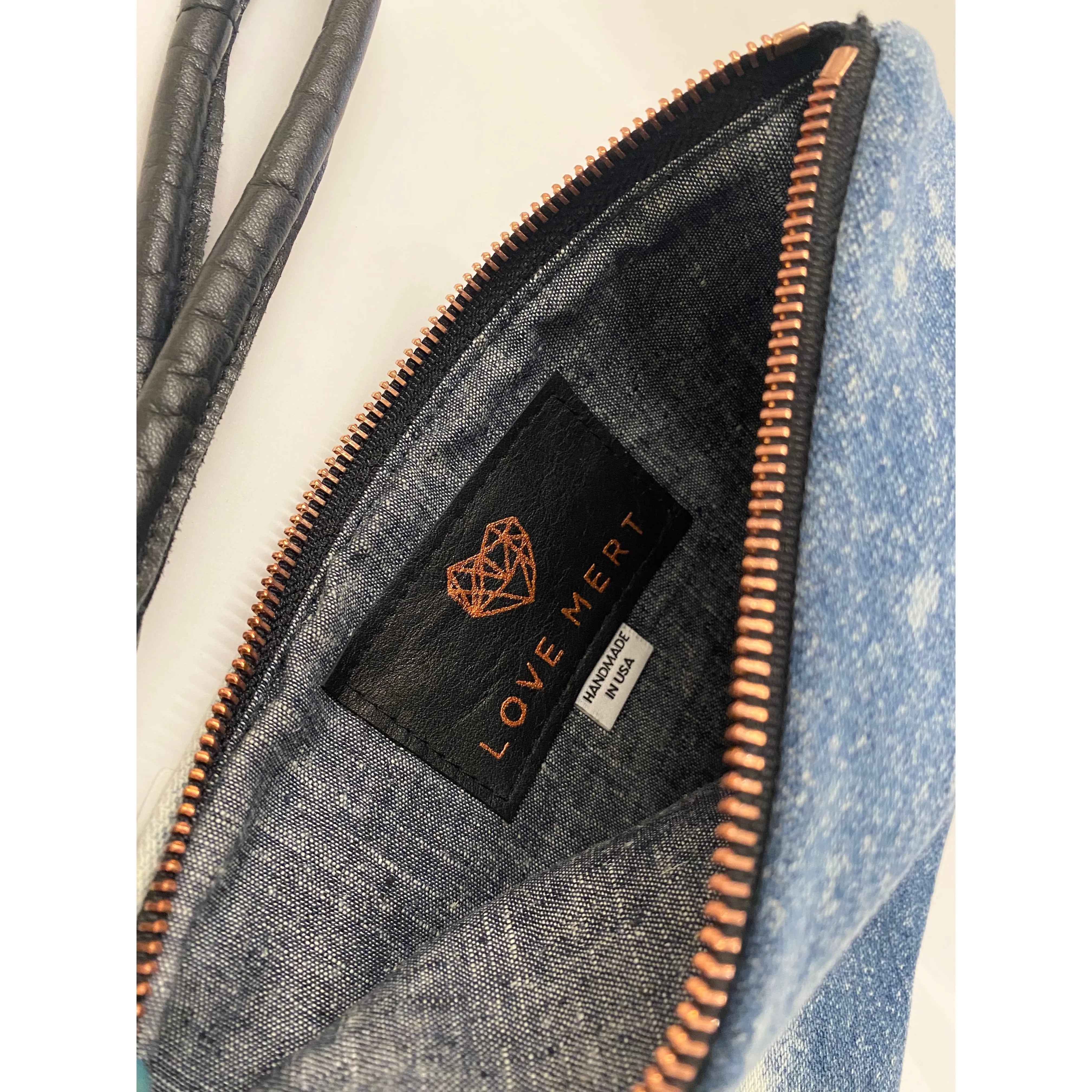 Abundance Denim Clutch - Metallic Moons
