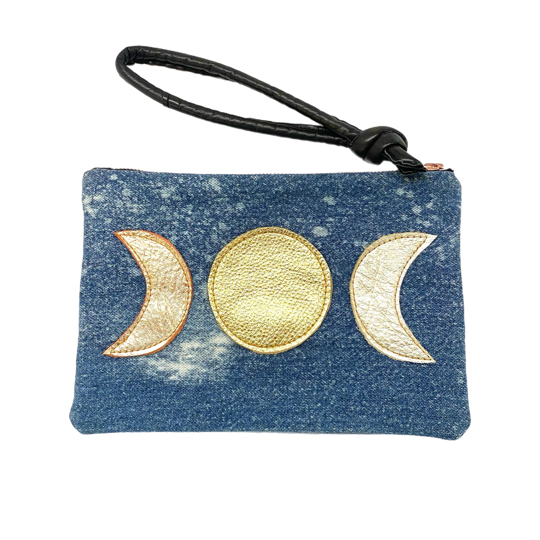 Abundance Denim Clutch - Metallic Moons