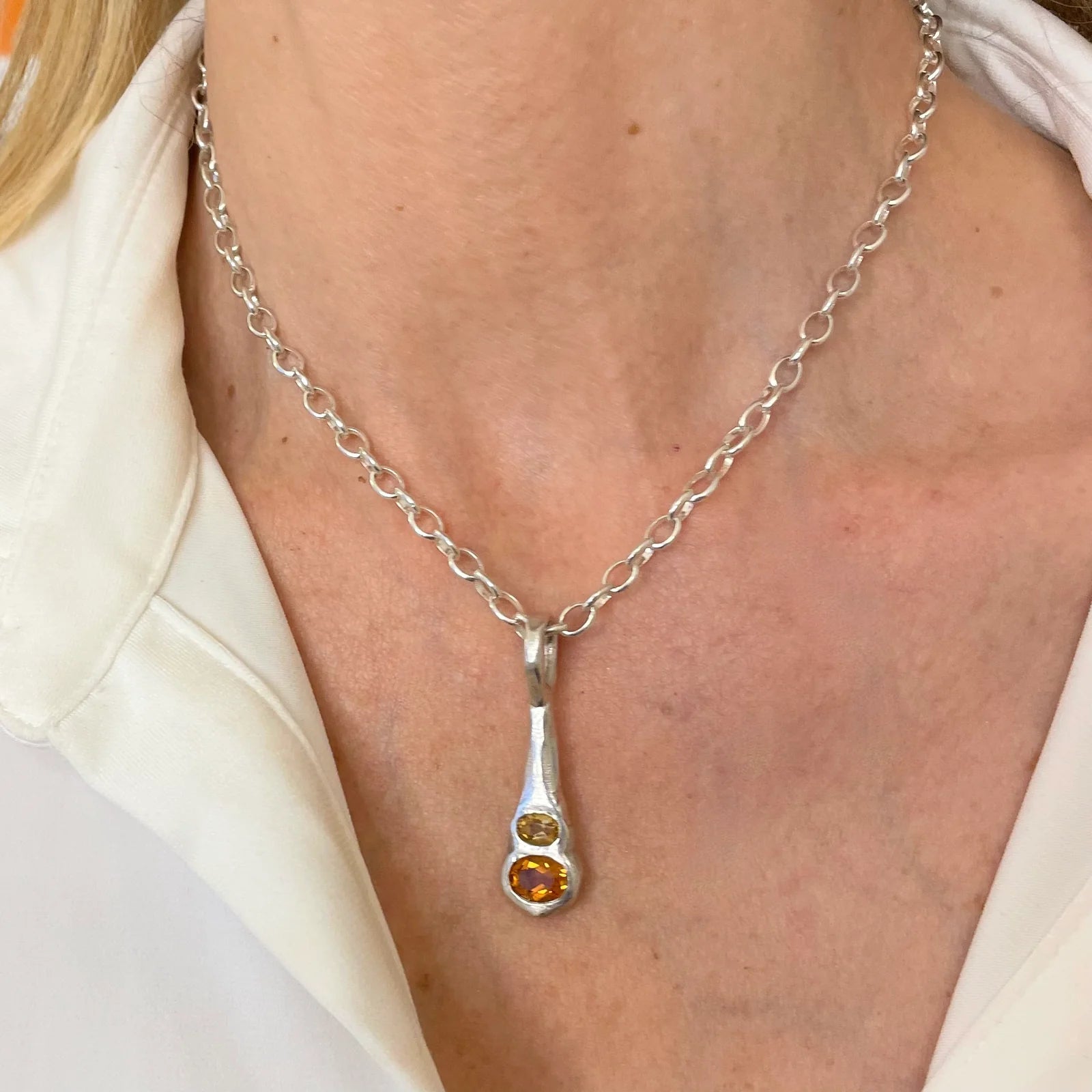 Silver Olivia Two Gemstone Silver Pendant Necklace