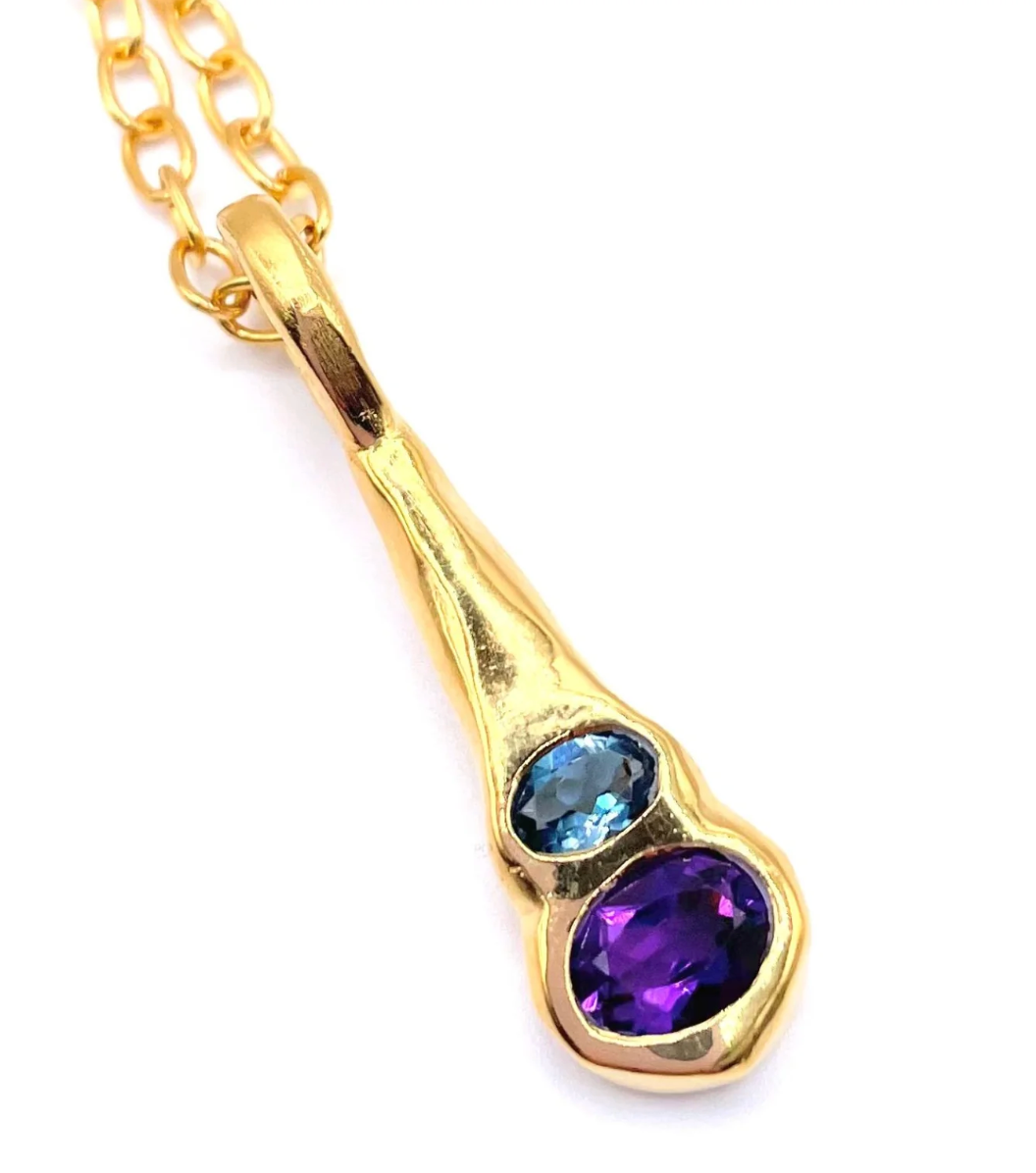 Gold Olivia Two Gemstone Pendant Necklace