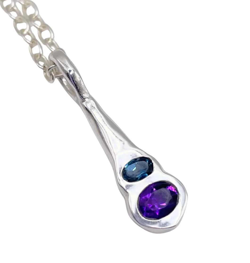 Silver Olivia Two Gemstone Silver Pendant Necklace