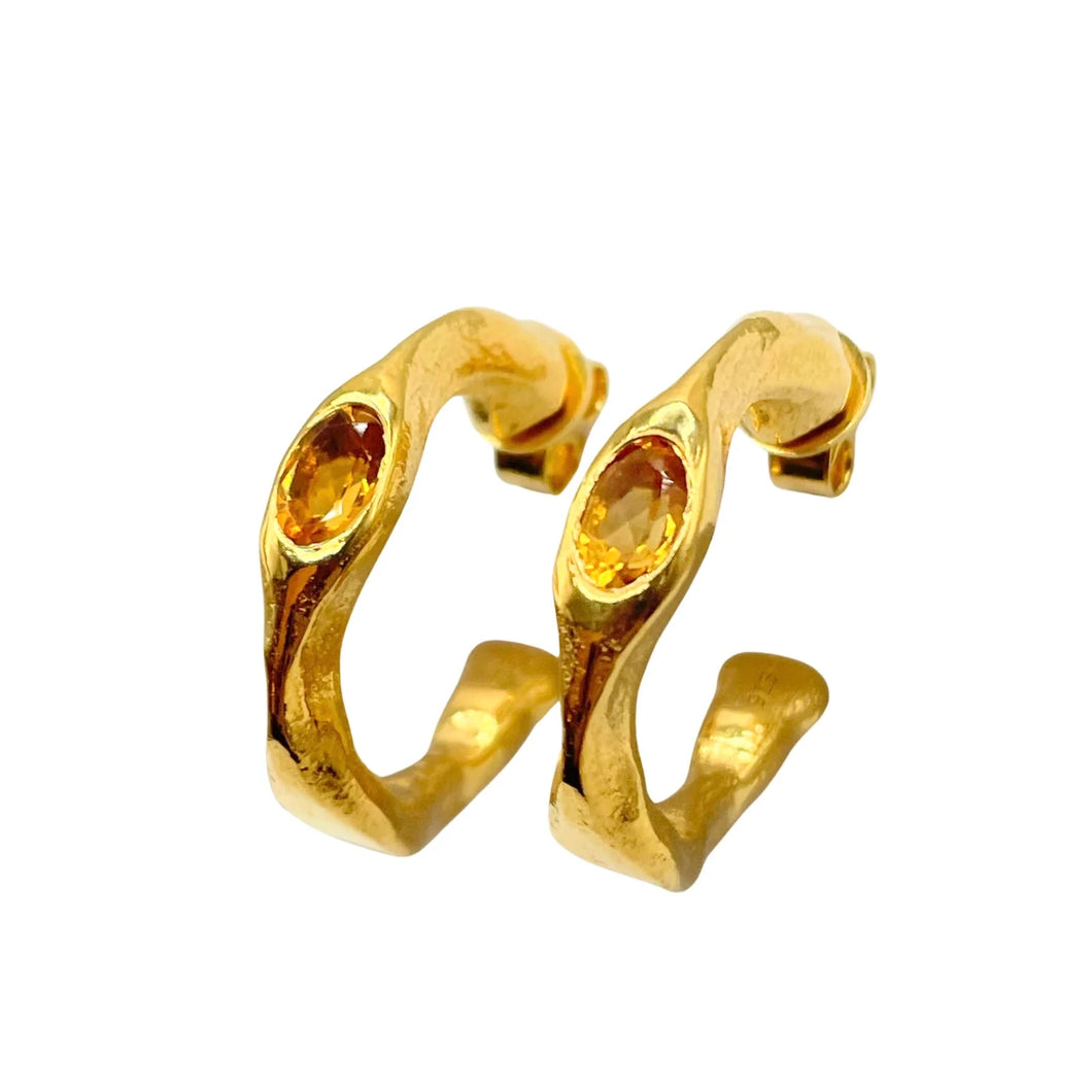 Harlow Hoop Earrings - Gold/Citrine