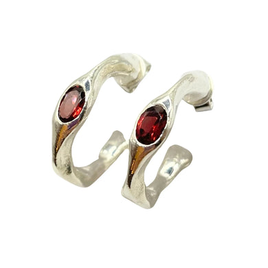 Harlow Hoop Earrings - Silver/Garnet