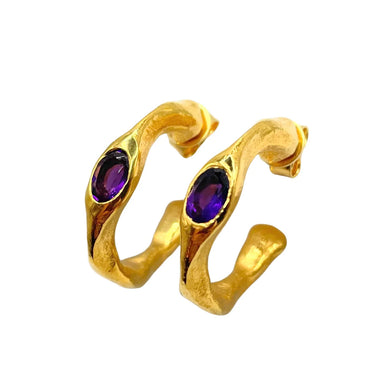 Harlow Hoop Earrings - Gold/Amethyst