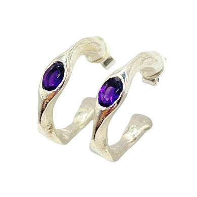 Harlow Hoop Earrings - Silver/Amethyst