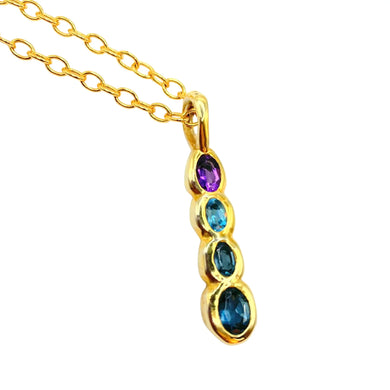 Ophelia Four Gemstone Gold Pendant Necklace - Amethyst/Topaz