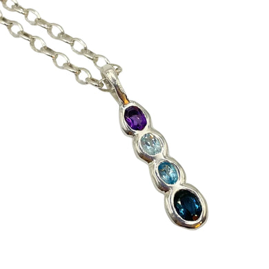 Ophelia Four Gemstone Silver Pendant Necklace - Amethyst/Topaz