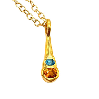 Two Gemstone Gold Pendant Necklace in Topaz/Citrine
