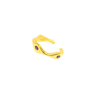 Chloe Three Stone Ear Cuff - Gold/Amethyst