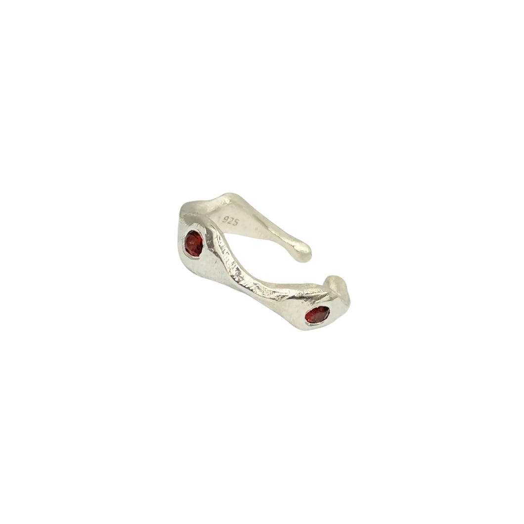 Chloe Three Stone Ear Cuff - Silver/Garnet