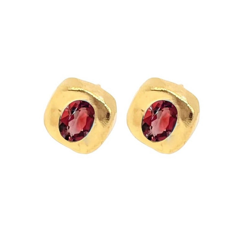 Stella Stud Earrings - Gold/Garnet