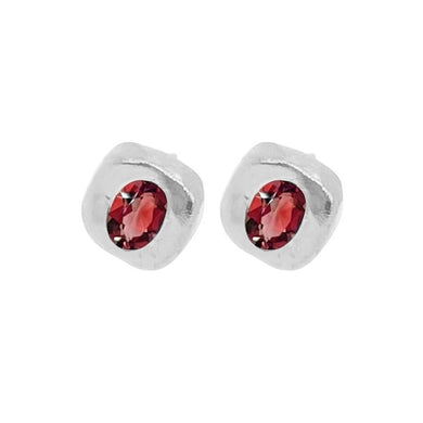 Stella Stud Earrings - Silver/Garnet