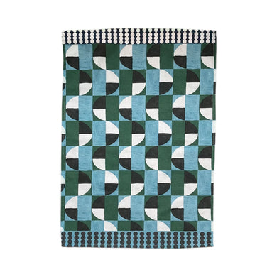 Pop Checkers Teal Organic Tea Towel