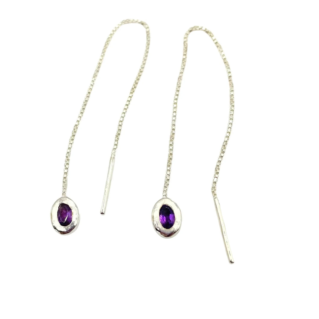 Thelma Threader Earrings - Silver/Amethyst