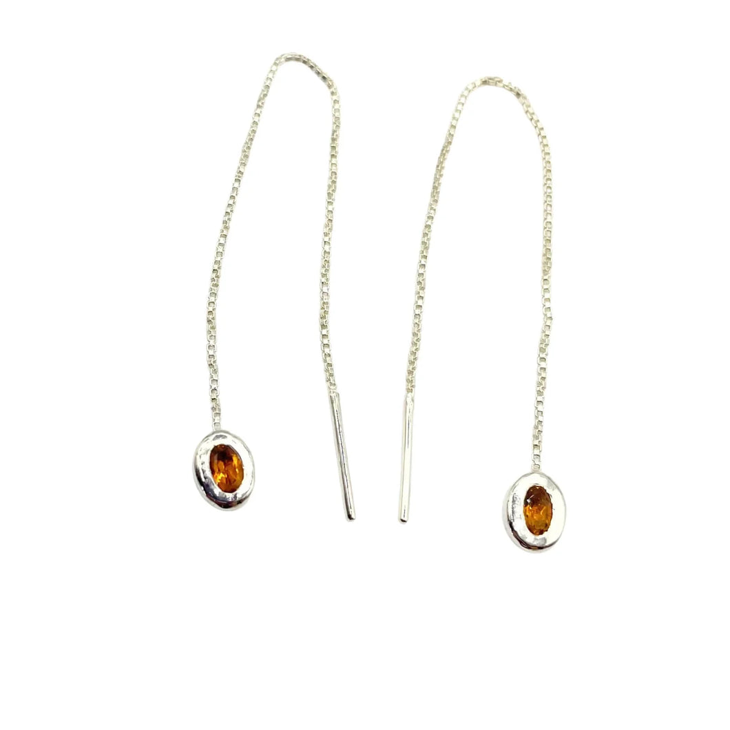 Thelma Threader Earrings - Silver/Citrine