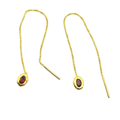 Thelma Threader Earrings - Gold/Garnet