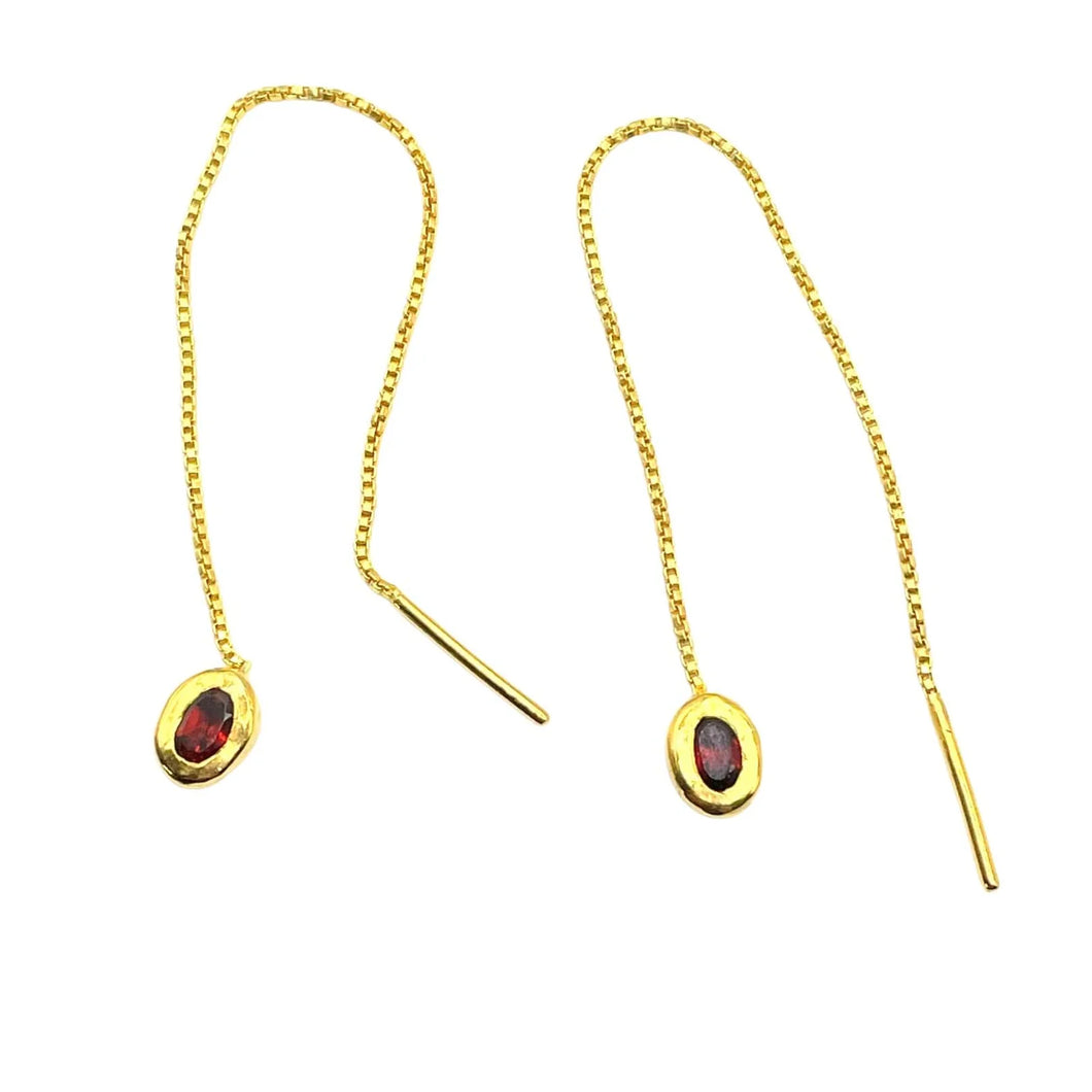 Thelma Threader Earrings - Gold/Garnet