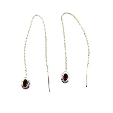 Thelma Threader Earrings - Silver/Garnet