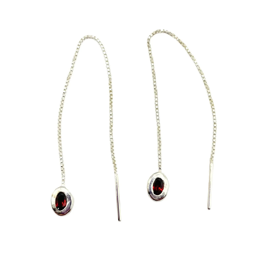 Thelma Threader Earrings - Silver/Garnet