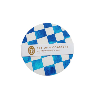 Reusable Chipboard Coasters - Blue Checkered