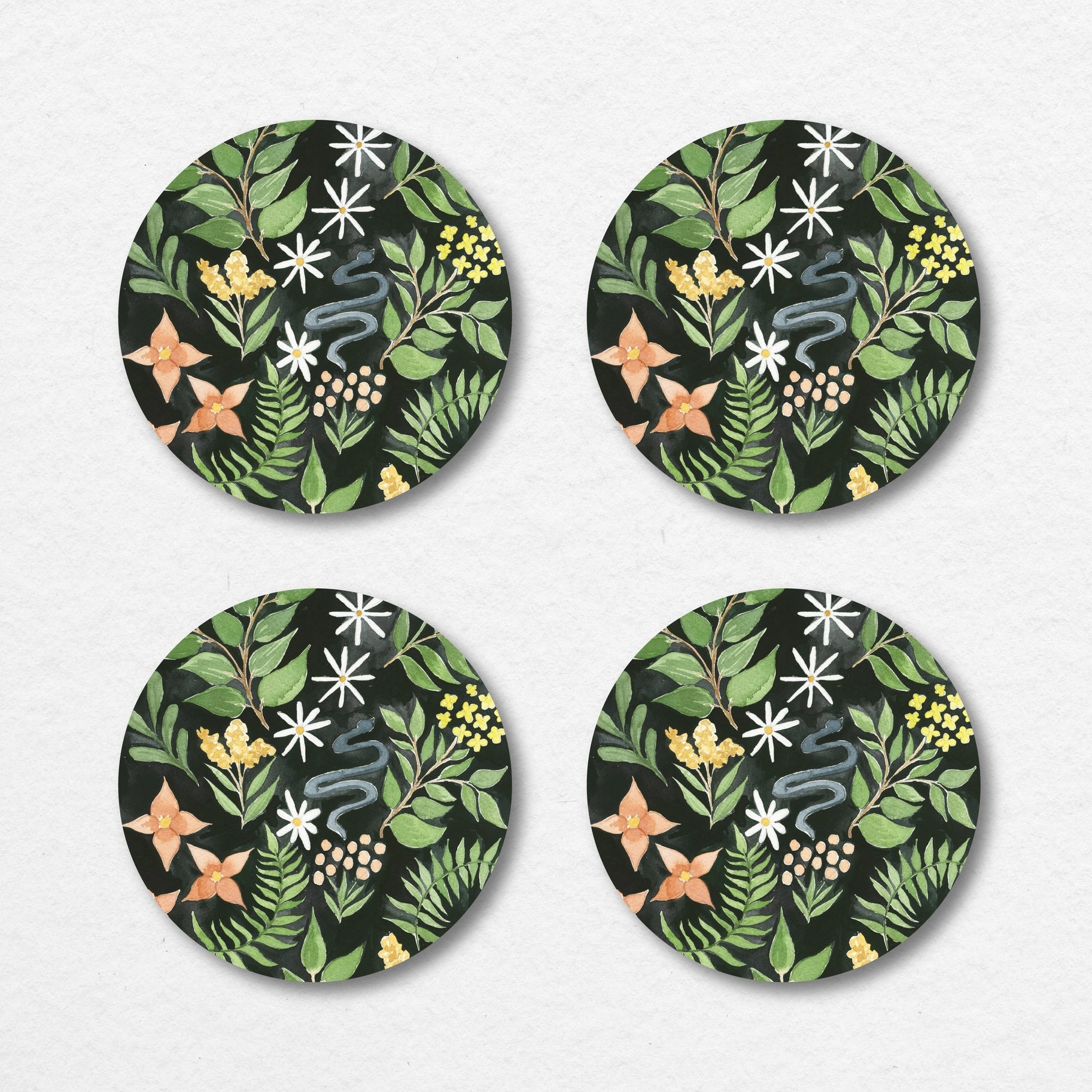 Reusable Chipboard Coasters - Midnight Garden Floral Watercolor