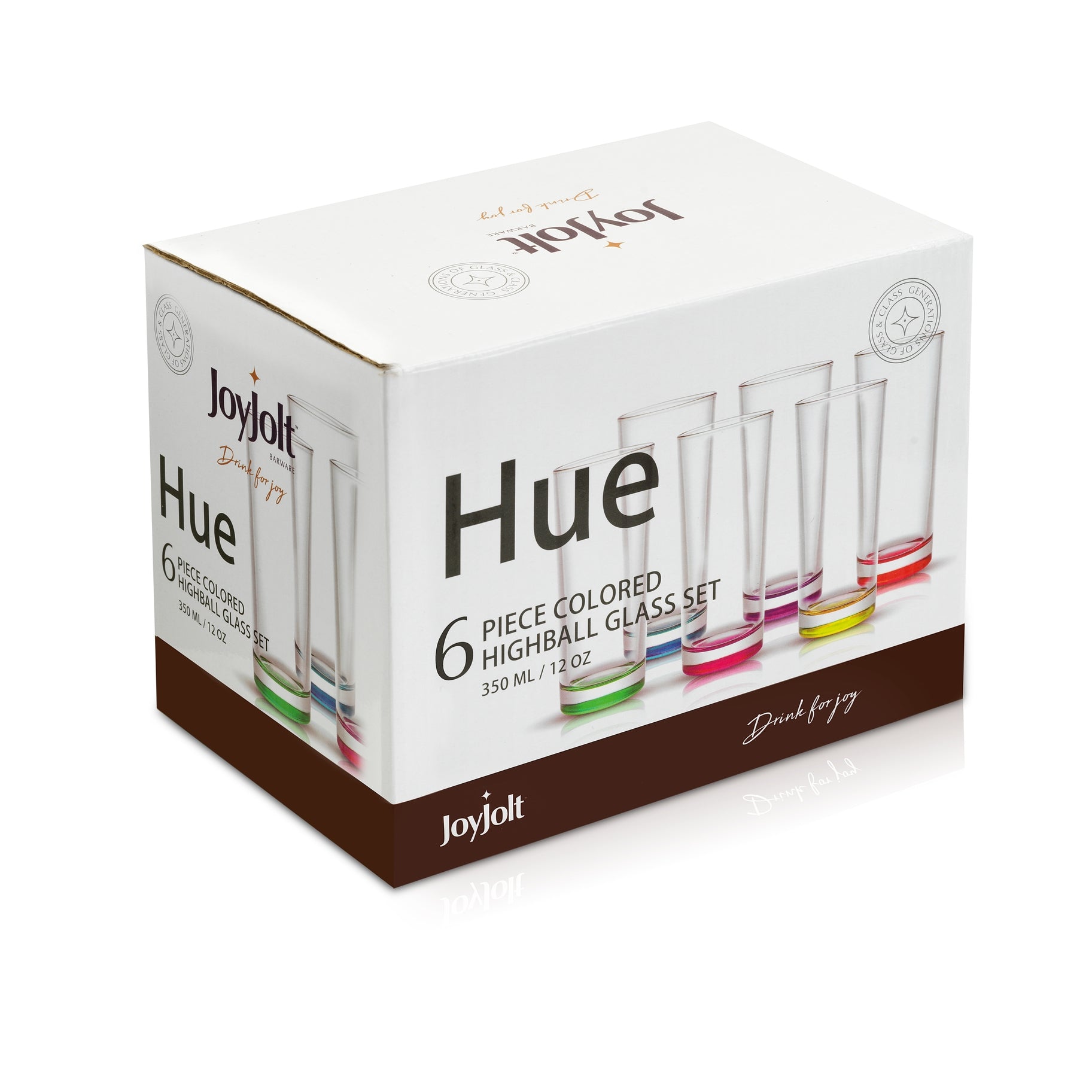 Hue Colored Highball Glasses, 12 oz Set of 6